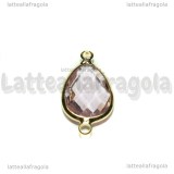 Connettore Goccia in ottone dorato e vetro sfaccettato rosa 25x15mm