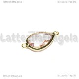 Connettore Goccia in ottone dorato e vetro sfaccettato rosa 25x15mm