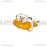 Ciondolo Gatto con Zucca in metallo dorato smaltato 25x27mm