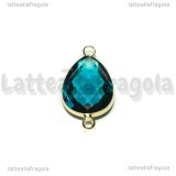 Connettore Goccia in ottone dorato e vetro sfaccettato blu 25x15mm