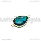 Connettore Goccia in ottone dorato e vetro sfaccettato blu 25x15mm