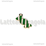 Charm Caramella in metallo dorato smaltato Bianco Verde 21x10mm