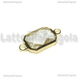 Connettore Ottagono in ottone dorato e vetro sfaccettato cristal 25x14mm