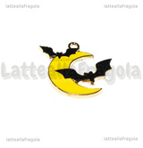Ciondolo Luna e Pipistrelli in metallo dorato smaltato 25x24mm