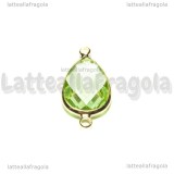 Connettore Goccia in ottone dorato e vetro sfaccettato verde 25x15mm