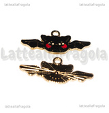 Ciondolo Pipistrello in metallo dorato smaltato 30x13mm