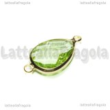 Connettore Goccia in ottone dorato e vetro sfaccettato verde 25x15mm