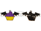 Ciondolo Cupcake Ali Pipistrello in metallo smaltato dorato 30x22mm
