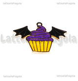 Ciondolo Cupcake Ali Pipistrello in metallo smaltato dorato 30x22mm