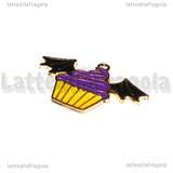 Ciondolo Cupcake Ali Pipistrello in metallo smaltato dorato 30x22mm
