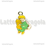 Ciondolo Piccolo Principe e Volpe in metallo dorato smaltato 25x12mm