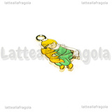 Ciondolo Piccolo Principe e Volpe in metallo dorato smaltato 25x12mm