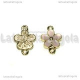 Connettore Fiore in metallo dorato smaltato rosa 18x13mm