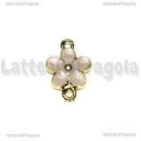 Connettore Fiore in metallo dorato smaltato rosa 18x13mm