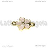 Connettore Fiore in metallo dorato smaltato rosa 18x13mm
