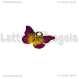 Ciondolo Farfalla in metallo dorato smaltato Viola Giallo 13.5x18mm