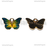 Ciondolo Farfalla in metallo dorato smaltato Azzurro Giallo 13.5x18mm