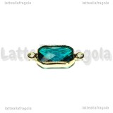 Connettore Ottagono in ottone dorato e vetro sfaccettato blu pavone 22x11mm