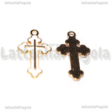 Ciondolo Croce in metallo dorato smaltato Bianco 25x14mm