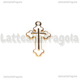 Ciondolo Croce in metallo dorato smaltato Bianco 25x14mm