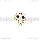 Ciondolo Gatto in metallo dorato smaltato Bianco 18x14mm