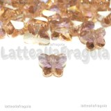 Farfalla in vetro sfaccettato Rosa AB con foro passante 10x8mm