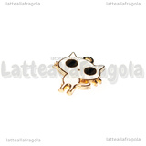 Ciondolo Gatto in metallo dorato smaltato Bianco 18x14mm