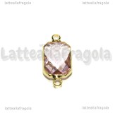 Connettore Ottagono in ottone dorato e vetro sfaccettato rosa 22x11mm