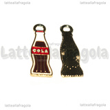 Ciondolo Bottiglia Cola in metallo dorato smaltato Bianco 26x8mm