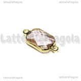 Connettore Ottagono in ottone dorato e vetro sfaccettato rosa 22x11mm