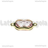 Connettore Ottagono in ottone dorato e vetro sfaccettato rosa 22x11mm