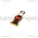 Ciondolo Bottiglia Cola in metallo dorato smaltato Bianco 26x8mm