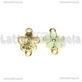 Connettore Fiore in metallo dorato smaltato azzurro 18x13mm