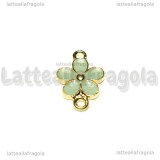 Connettore Fiore in metallo dorato smaltato azzurro 18x13mm
