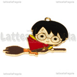 Ciondolo Harry Potter con Scopa in metallo dorato smaltato 35x27mm