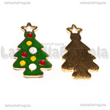 Ciondolo Albero di Natale in metallo dorato smaltato 24x13mm