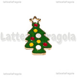 Ciondolo Albero di Natale in metallo dorato smaltato 24x13mm