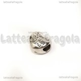 Cuore Mamma multilingue foro largo in metallo argento antico 11x10mm