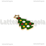 Ciondolo Albero di Natale in metallo dorato smaltato 24x13mm