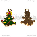Ciondolo Albero di Natale in metallo dorato smaltato 21x14mm