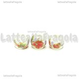 5 Perle in Ceramica bianca fiore rosso 6mm