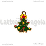 Ciondolo Albero di Natale in metallo dorato smaltato 21x14mm