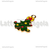 Ciondolo Albero di Natale in metallo dorato smaltato 21x14mm