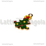 Ciondolo Albero di Natale in metallo dorato smaltato 21x14mm