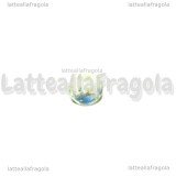5 Perle in Ceramica bianca fiore azzurro 6mm