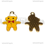 Ciondolo Gingerbread in metallo dorato smaltato 25x16mm