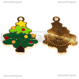 Ciondolo Albero di Natale in metallo dorato smaltato 25x18mm