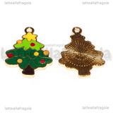 Ciondolo Albero di Natale in metallo dorato smaltato 25x18mm