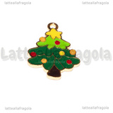 Ciondolo Albero di Natale in metallo dorato smaltato 25x18mm