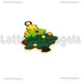 Ciondolo Albero di Natale in metallo dorato smaltato 25x18mm